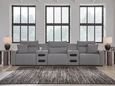 Ashley Modmax Ii 5-piece Next-gen Nuvella™ Performance Fabric Dual Power Reclining Modular Sectional With A In Salt And Pepper