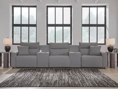 Ashley Modmax Ii 5-piece Next-gen Nuvella™ Performance Fabric Dual Power Reclining Modular Sectional With C In Salt And Pepper