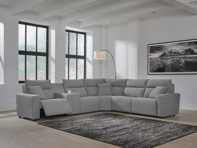 Ashley Modmax Ii 6-piece Next-gen Nuvella™ Performance Fabric Dual Power Reclining Modular Sectional With 3 In Salt And Pepper