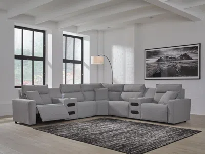 Ashley Modmax Ii 7-piece Next-gen Nuvella™ Performance Fabric Dual Power Reclining Modular Sectional With A In Salt And Pepper