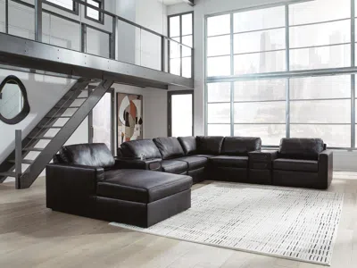 Ashley Modmax Ii 8-piece Leather Modular Sectional With Chaise And Audio Consoles In Black