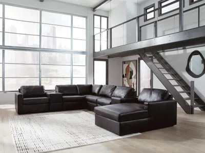 Ashley Modmax Ii 8-piece Leather Modular Sectional With Chaise And Storage Consoles In Black
