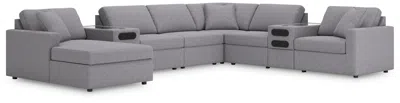 Ashley Modmax Next-gen Nuvella™ Performance Fabric 8-piece Sectional With Audio System And Chaise In Granite