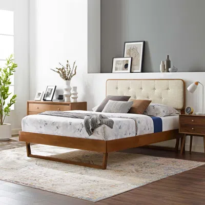 Ashley Modway Bridgette Queen Platform Bed With Angular Frame In Walnut/beige