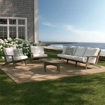 Ashley Modway Saratoga Outdoor Sofa And 2 Chairs With Coffee Table In Weathered Gray/white