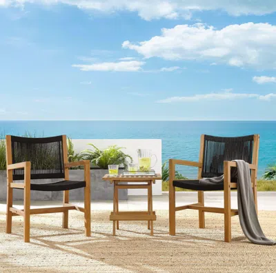 Ashley Modway Vienna Outdoor 2 Armchairs With Side Table In Natural/black