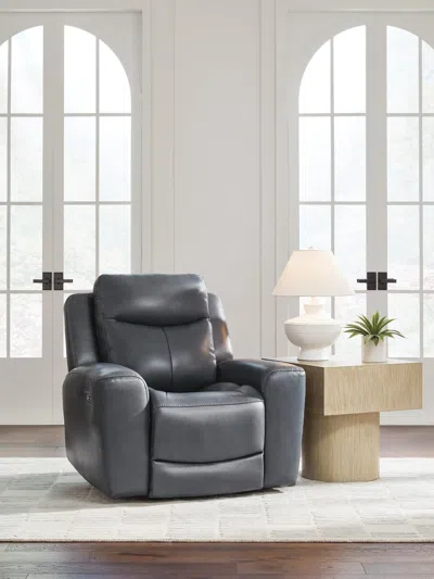 Ashley Momentum Moves Dual Power Leather Recliner Leather In Admiral