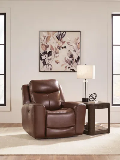 Ashley Momentum Moves Dual Power Leather Recliner Leather In Mahogany