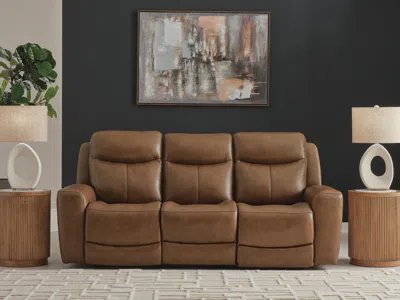 Ashley Momentum Moves Dual Power Leather Reclining Sofa Leather In Amber
