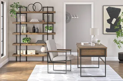 Ashley Montia Home Office Desk With Chair And Storage In Light Brown