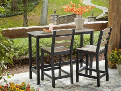 Ashley Moondance Outdoor Counter Table And 2 Barstools In Black/beige