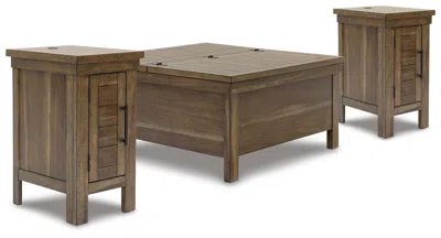 Ashley Moriville Coffee Table With 2 End Tables In Grayish Brown