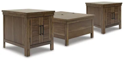 Ashley Moriville Coffee Table With 2 End Tables In Grayish Brown