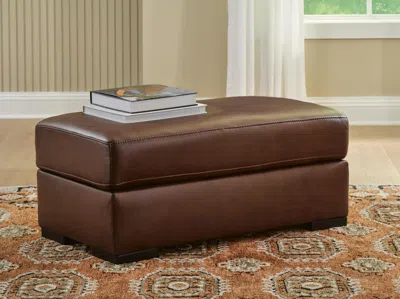Ashley Mossano Leather Ottoman Leather In Canyon