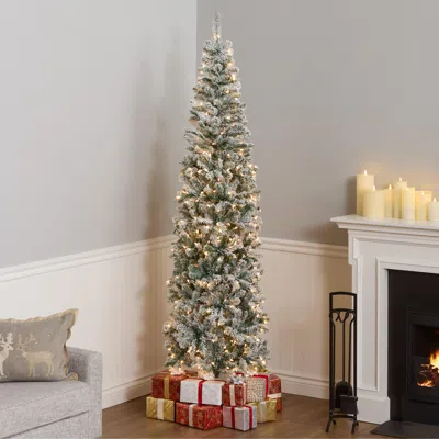 Ashley National Tree Company 7.5' Slim Flocked Acacia Artificial Christmas Tree In Green