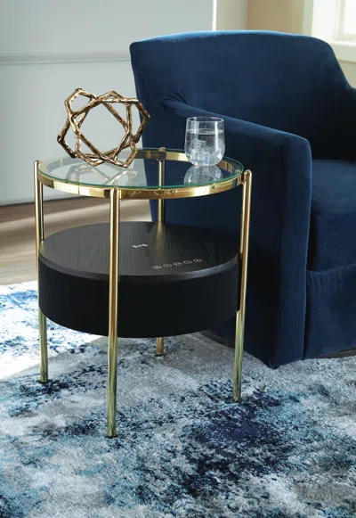 Ashley Nedman Accent Table With Speaker In Black/gold Finish