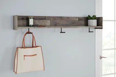 Ashley Neilsville Wall Mounted Coat Rack With Shelf And 3 Hooks In Multi Gray