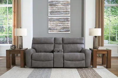 Ashley Next-gen Durapella Performance Fabric 3-piece Dual Power Reclining Modular Loveseat With Console In Slate