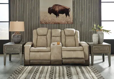 Ashley Next-gen Durapella Performance Fabric Dual Power Reclining Loveseat With Console In Sand