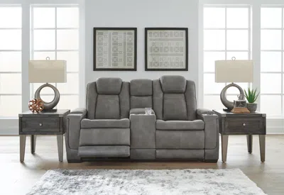 Ashley Next-gen Durapella Performance Fabric Dual Power Reclining Loveseat With Console In Slate