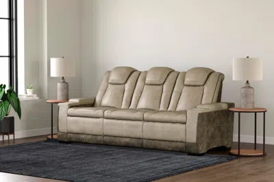 Ashley Next-gen Durapella Performance Fabric Dual Power Reclining Sofa In Sand