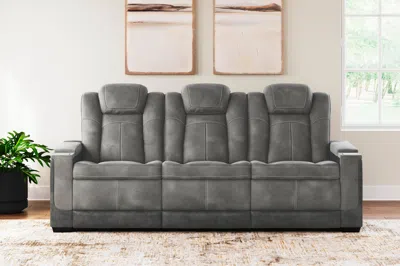 Ashley Next-gen Durapella Performance Fabric Dual Power Reclining Sofa In Slate