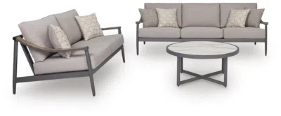 Ashley North Island Outdoor Sofa And Loveseat With Coffee Table In Gray