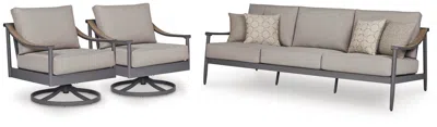 Ashley North Island Outdoor Sofa With 2 Lounge Chairs In Gray