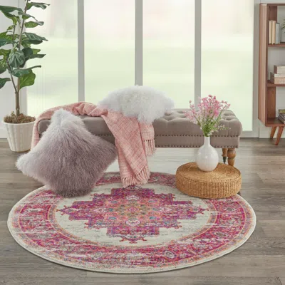 Ashley Nourison Home Passion 4' Round Area Rug In Ivory/fuchsia