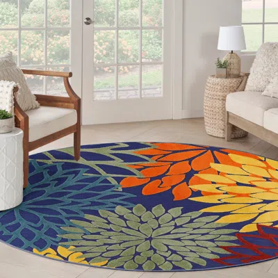 Ashley Nourison Home Splash 5'3" X Round Dahlia Floral Indoor/outdoor Area Rug In Navy/multi