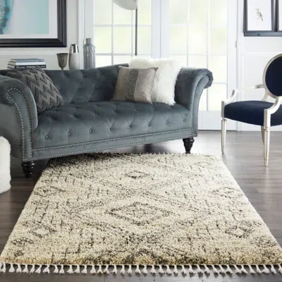 Ashley Nourison Oslo Shag 4' X 6' Ivory/grey Indoor Rug In Ivory/gray