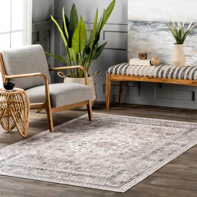 Ashley Nuloom Davi Faded Stain-resistant Machine Washable Area Rug In Stone