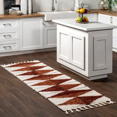 Ashley Nuloom Kali Shaggy Diamond Tassel Runner Rug In Rust