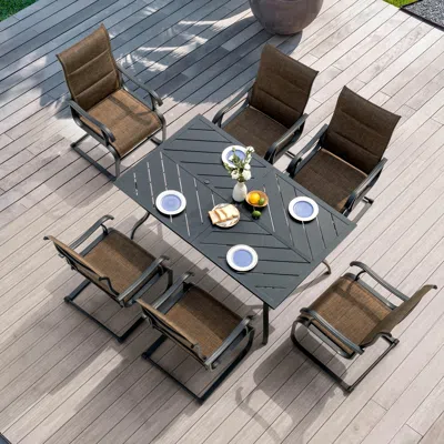 Ashley Nuu Garden Aether Outdoor Dining Table And 6 Chairs In Brown