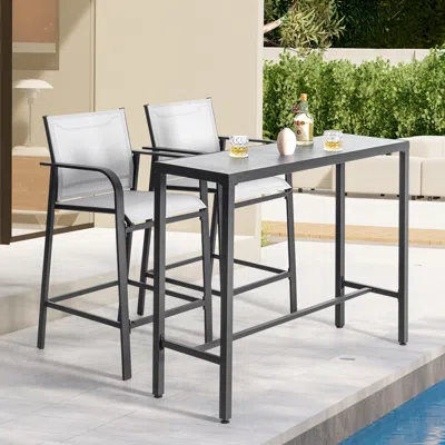 Ashley Nuu Garden Outdoor Bar Table With 2 Stools In Gray/black