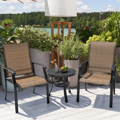 Ashley Nuu Garden Outdoor Bistro Table With 2 Chairs In Black/brown
