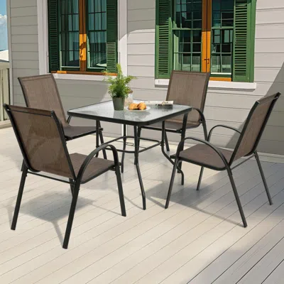 Ashley Nuu Garden Outdoor Dining Table And 4 Chairs In Black/brown