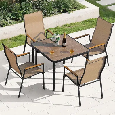 Ashley Nuu Garden Outdoor Dining Table And 4 Chairs In Light Brown