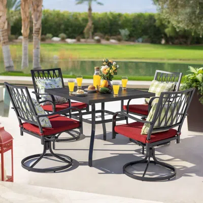 Ashley Nuu Garden Outdoor Dining Table And 4 Swivel Chairs In Black/red
