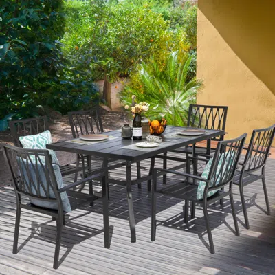 Ashley Nuu Garden Outdoor Dining Table And 6 Chairs In Black