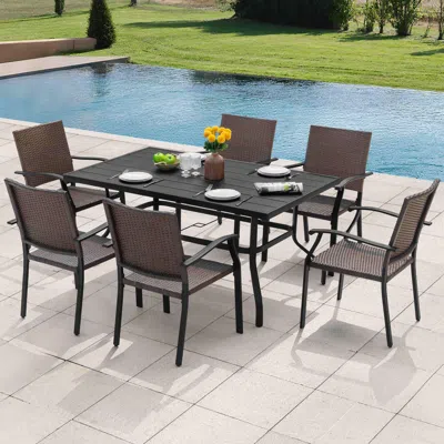 Ashley Nuu Garden Outdoor Dining Table And 6 Chairs In Black/brown