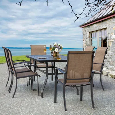 Ashley Nuu Garden Outdoor Dining Table And 6 Chairs In Brown