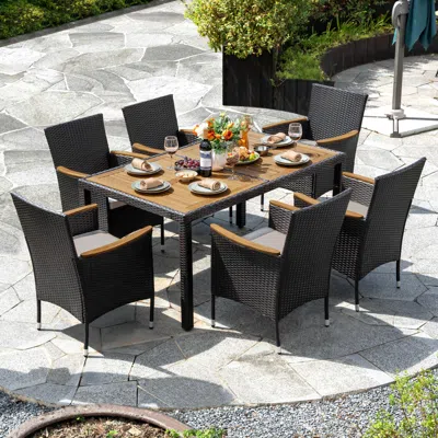 Ashley Nuu Garden Outdoor Dining Table And 6 Chairs In Light Brown/black