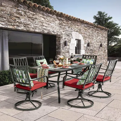 Ashley Nuu Garden Outdoor Dining Table And 6 Swivel Chairs In Black/red