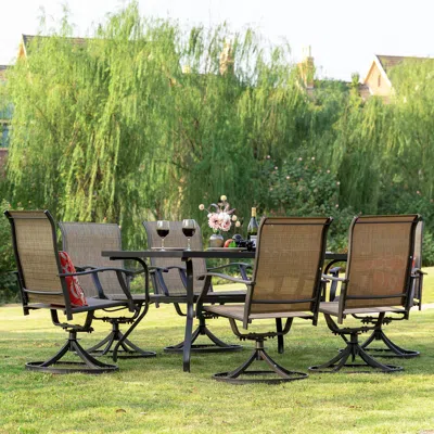 Ashley Nuu Garden Outdoor Dining Table And 6 Swivel Chairs In Brown