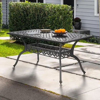Ashley Nuu Garden Outdoor Dining Table With 2.1" Umbrella Hole In Black