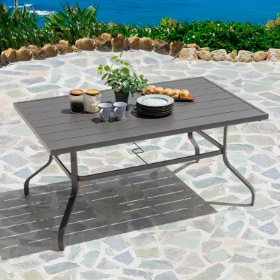 Ashley Nuu Garden Outdoor Dining Table With Umbrella Hole In Gray