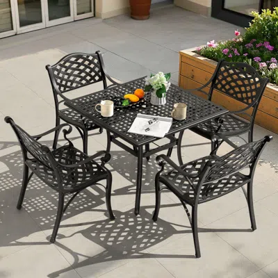 Ashley Nuu Garden Outdoor Lattice Dining Table And 4 Chairs In Black