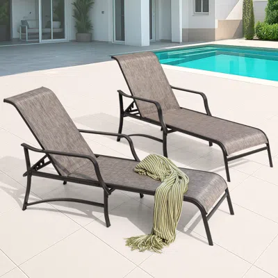 Ashley Nuu Garden Outdoor Lounge Chair (set Of 2) In Tideline Gray/black