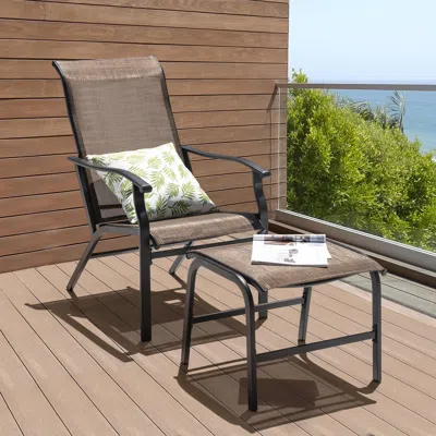 Ashley Nuu Garden Outdoor Lounge Chair With Ottoman In Brown